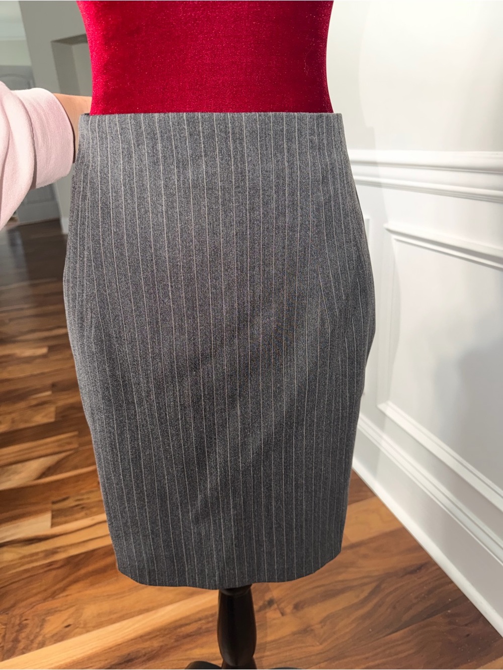 Smile Korean Brand Classic Gray Pinstripe Pencil Skirt - Women's